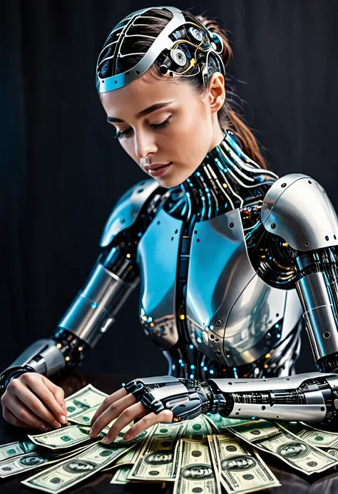 Photograph of a person making a lot of money using artificial intelligence realistic image 