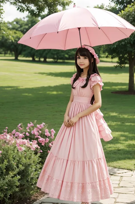 Anime girl with dress and pink parasol