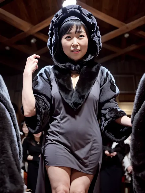 fluffyの毛皮。fluffy。Wedding dressを着た女性たちの写真。Wedding dress、Grey fur cape。Surrounded by fair-skinned adult women。Women wearing fur dresses and veils covering their faces are lined up。Beautiful women in luxurious furs。The dark dungeon of an old stone castle。Fish...