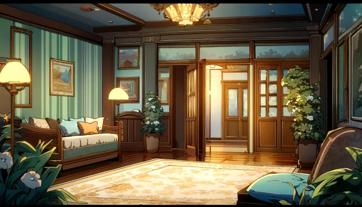 Comfortable room at night, Makes people feel relaxed and happy, 2D style anime, Light blue main color, Welcoming environment,Exquisite and rich in details