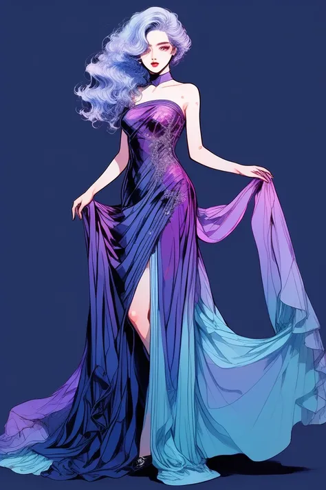 (Highest quality, sketch:1.2),Realistic,Illustrator,anime,1 Girl, detailedな唇,custom, bad woman, detailed, Black and aquamarine gradient background,Neon Hair,Texture Cropping, masterpiece, Style: Retro Classic, [Close-up of a female dummy, Sexy Dress, Silk ...