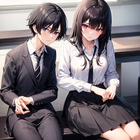 The black haired boy is wearing school clothes again with the black haired girl wearing school clothes  Battery Sitting together in class 