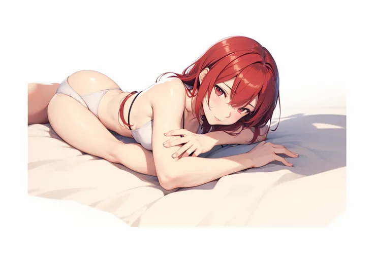 Maki Nishikino in a bikni laying down on her side poseing with her arm for support