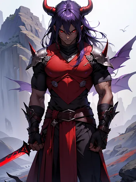 devil、Dark purple skin、Red eyes、Savage look、A magic sword as big as the body、Battle Maniac、I like fighting、strong、Barren Plains