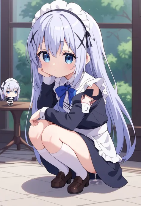 score_9, score_8_up, score_7_up, score_6_up, score_5_up, score_4_up, source_anime, 1girl, nsfw, maid, kafu chino, squatting, chi...