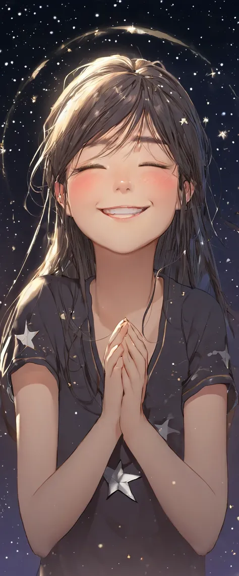 best qualityer, work of art, 1girl Yunaka, one eye closed, Grinning, detailed hands, Star, no clothing,