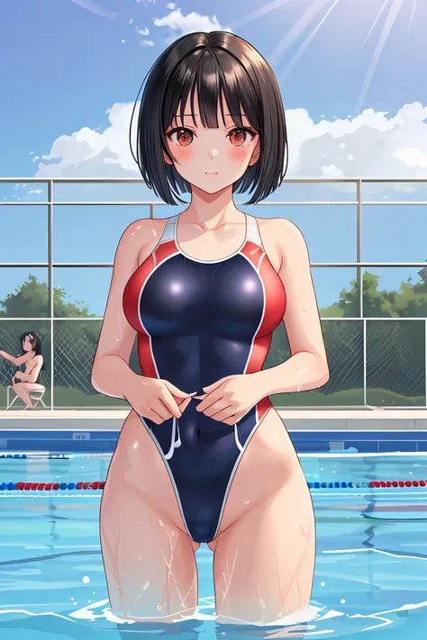 Swimming Club　Seniors and Juniors　Swimsuit　beautiful girl　Black Hair　Short Bob　Beautiful breasts