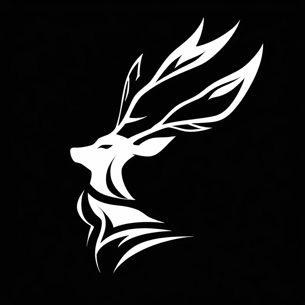 monochrome, Grayscale, No humans, black background, emblem,deer