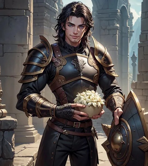 (((Solo character image.))) (((Generate a single character image.)))Looks like a cute male mercenary for Dungeons & Dragons.  Looks like a very cute male warrior in a medieval fantasy setting.  (((Looks like cute male model Lucky Blue Smith.))) Looks like ...