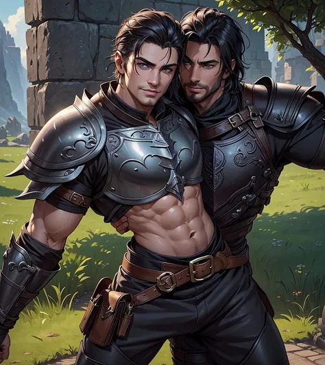 (((Solo character image.))) (((Generate a single character image.)))Looks like a cute male mercenary for Dungeons & Dragons.  Looks like a very cute male warrior in a medieval fantasy setting.  (((Looks like a cute male model with a dark, sexy complexion.)...