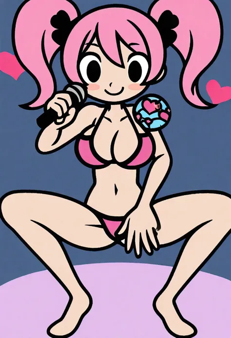 One girl、upright、Twin tails、Pink Hair、heart、Cleavage、bikini、小さなbikini、マイクロbikini、View here、Cute Girls、Hold the microphone、Full body view、Positive、Large Breasts、Big Breasts、Skinny、Leg spread、Stand with your legs apart