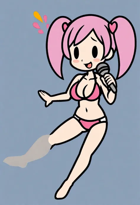 One girl、upright、Twin tails、Pink Hair、heart、Cleavage、bikini、小さなbikini、マイクロbikini、View here、Cute Girls、Hold the microphone、Full body view、Positive、Large Breasts、Big Breasts、Skinny、Leg spread、Stand with your legs apart