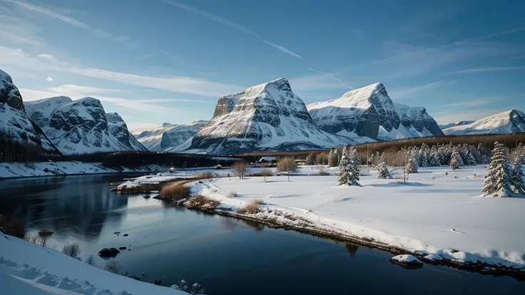 Viking landscape, Nordic countries, snow. Visually relaxing image