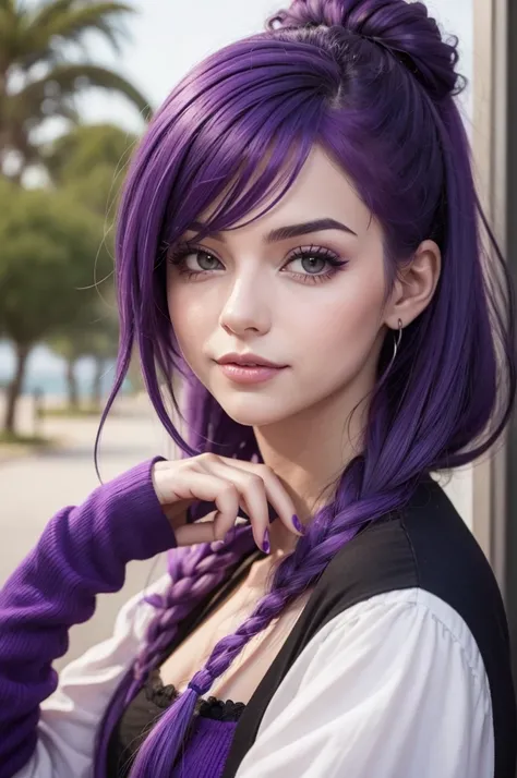 Funny character with purple hair and in love with paçoca