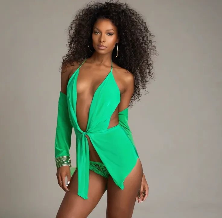 beautiful women great brown skin tones standing with no bra  thong light green with a penis