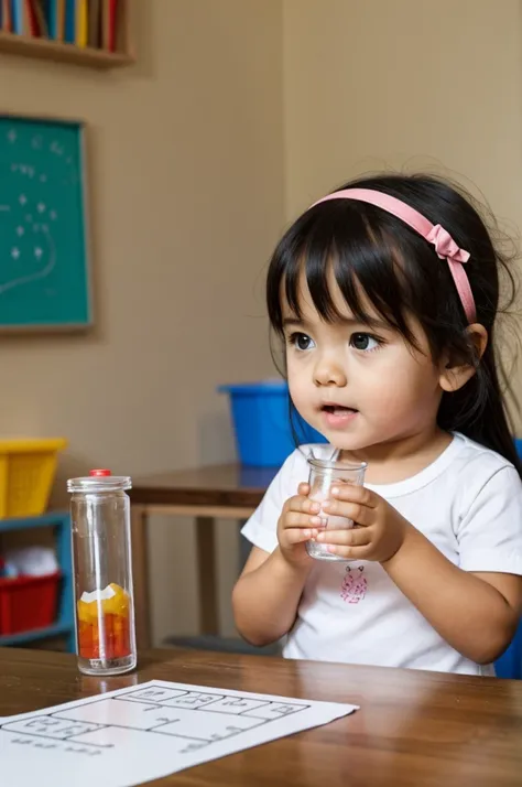 2 year old girl doing experiments 