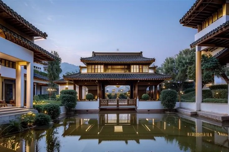 a gorgeous chinese - style high - rise villa stands in the valley, luxurious majestic gold antique palace,