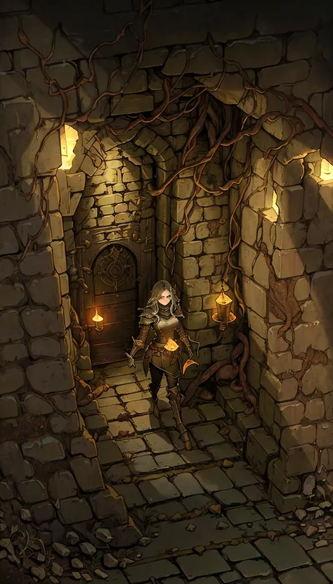 there is a dimly lit room with a stone floor and a door, in a dungeon background, dungeon background, inside a dungeon, ancient dungeon, ancient persian temple dungeon, fantasy dungeon, dungeons, dungeon, underground room, rustic throne room, creepy dungeo...