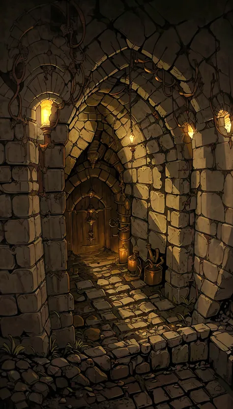 there is a dimly lit room with a stone floor and a door, in a dungeon background, dungeon background, inside a dungeon, ancient dungeon, ancient persian temple dungeon, fantasy dungeon, dungeons, dungeon, underground room, rustic throne room, creepy dungeo...