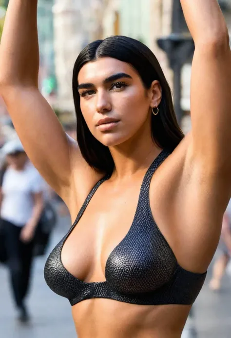 (alexandrad44, ) ( high quality  Erotic   paparazzi photo ) (gorgeous celebrity , woman, DuaLipa, dua lipa, duxlipa, female, singer, cute, vacation  side background  , random click, random move photograph  , photorealistic , celebrity , woman ) shiny breas...