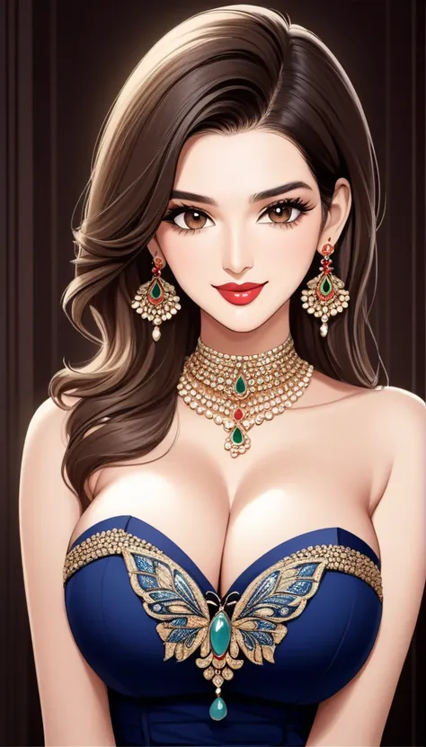 Kriti sanon wearing a beautiful,photorealistic,  best quality, masterpiece, realistic, highres, absurdres, kr1t1 , ((vector)),Portrait of A stunning Indian woman, Beautiful symmetric detailed eyes. Big breast, fit body.,big jhumka butterfly earrings ,red l...