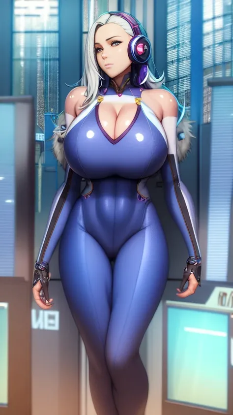 (1GIRL, alone, 独奏), (super detailed face), (Black Long Hair:1.2), (BIG BUTTOCKS, 11 LINE ABS, CLEAVAGE, HUGE FAKE BREASTS:1.5), (MECHA GUARD ARM:1.3), (A girl wearing sexy clothing，scantily clad，Whit cyberpunk sexy maillot，tight clothing，maillot，tight，fitt...