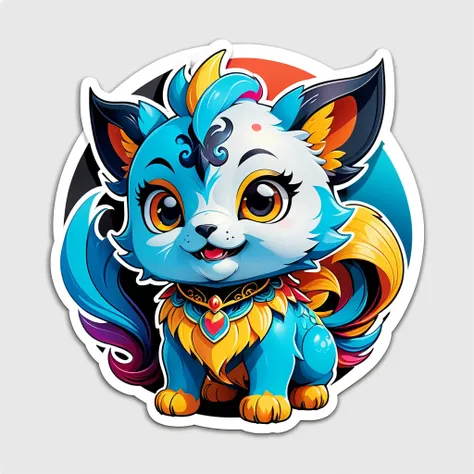 A cute Pixiu, rich and colorful, clutter, Super detailed, mystery, scary, Perfect environment, die cut stickers, logo, vector graphics, T-shirt design, No background, Round contour