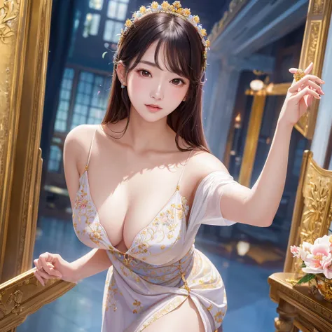 a beautiful young korean girl, 18 years old, solo pose, in a joseon eras princess at a palace, delicate and ultra feminine, naked with medium breasts and big pubic hair, (best quality,4k,8k,highres,masterpiece:1.2),ultra-detailed,(realistic,photorealistic,...