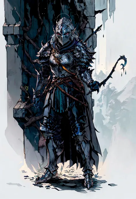 a close up of a person in armor holding a bow and arrow, dragon age concept art, concept art of a warrior, some curved armor, pale black armor, male drow, the witcher concept art, medieval concept art, grey armor, elf knight, male elf ranger, heavily armor...