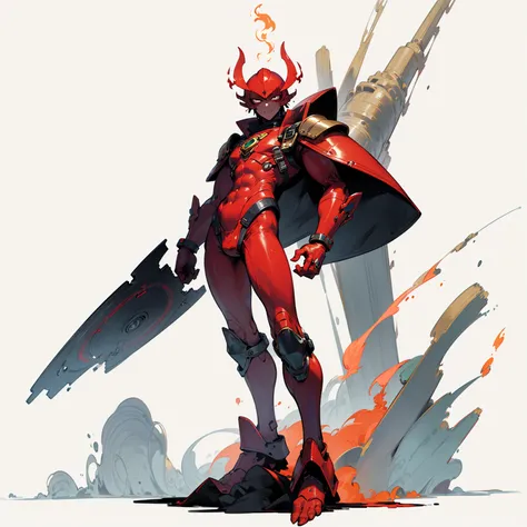 (Random Evolution, red alien mixed Planet Yupiter), ((Fire controller in his hand)), silver armor body, full body version, (gold hands),  full red colour skins, (black eyes, his eyes are blind), (Grassroots), no background