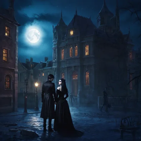 girl and guy dark gothic style couple in love night