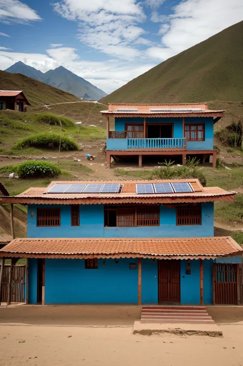 Poor house on the Peruvian coast with a solar panel to sustain solar energy 