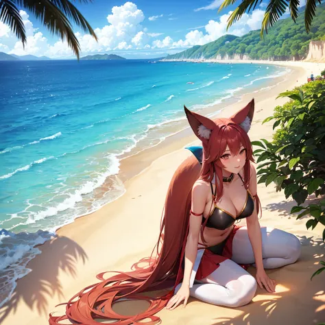 fox girl have tail dance in beach