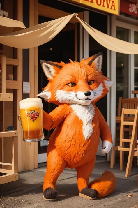 imageio: mascot (red fox) holding a (copo de cerveja)