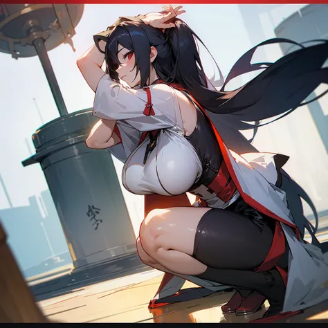 taihou,big breasts,Cross your hands over your head.,Squatting with legs apart,not wearing clothes