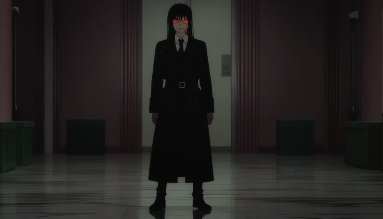 chainsaw man, 1girl, yoru (chainsaw man), anime screencap, official art, black trench coat, standing, masterpiece, best quality, newest, recent
