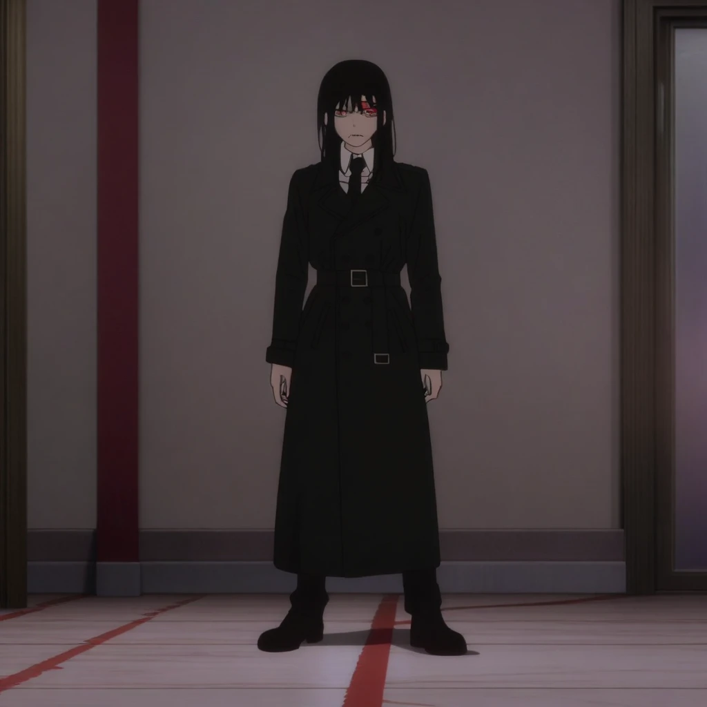 chainsaw man, 1girl, yoru (chainsaw man), anime screencap, official art, black trench coat, standing, masterpiece, best quality, newest, recent
