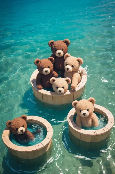 4 cute teddy bears swimming in a sea of shit