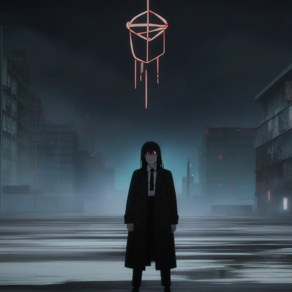 chainsaw man, 1girl, yoru (chainsaw man), anime screencap, official art, black trench coat, standing, masterpiece, best quality, newest, recent, HD, 4k, 8k
