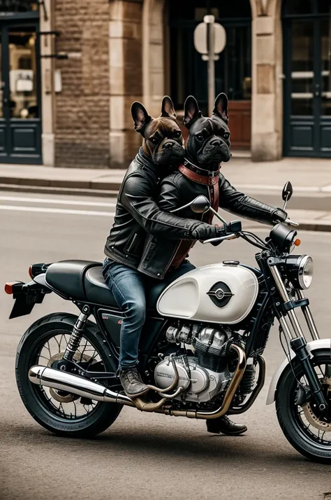 French bulldog riding a zanella 110 motorcycle
