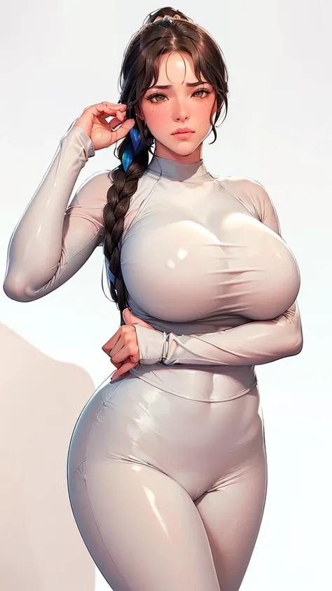 (（（Perfect body,White and tender skin,（（（Black yoga suit, long sleeved yoga suit, yoga pants）））,（（（brown eyes, braid, long hair, braided ponytail, single braid, hair over shoulder, bangs, blush, lips）））,((masterpiece)),highres,((Best quality at best)),mast...