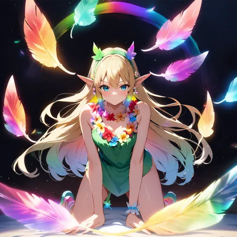 16k works,Highest quality,18-year-old,No background.White background only,whole body、Kneel,Dynamic and sexy pose, One person, Beautiful Face,, Symmetrical eyes, Perfect body, Good balance、 Perfect body、blonde, Elf Fairy, Fantasy Theme, ( Wearing an elf cos...