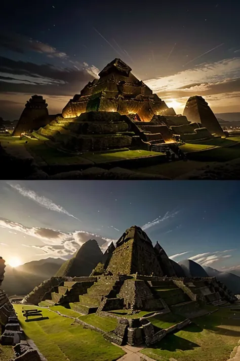 (Visual displays of various mysterious ancient buildings such as the Pyramids of Giza, stonehenge, machu picchu, and ancient artifacts. Mysterious background music.)