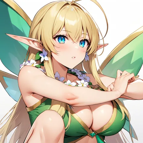 16k works,Highest quality,18-year-old,No background.White background only,whole body、Kneel,Dynamic and sexy pose, One person, Beautiful Face,, Symmetrical eyes, Perfect body, Good balance、 Perfect body、blonde, Elf Fairy, Fantasy Theme, ( Wearing an elf cos...