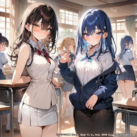 (masterpiece, top quality, best quality, official art, sfw), multiple girls, multiple different characters, school girls, school