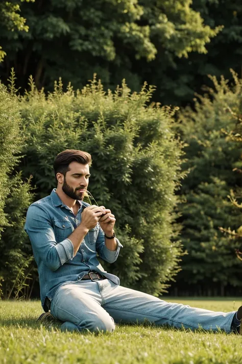 A man eating grass