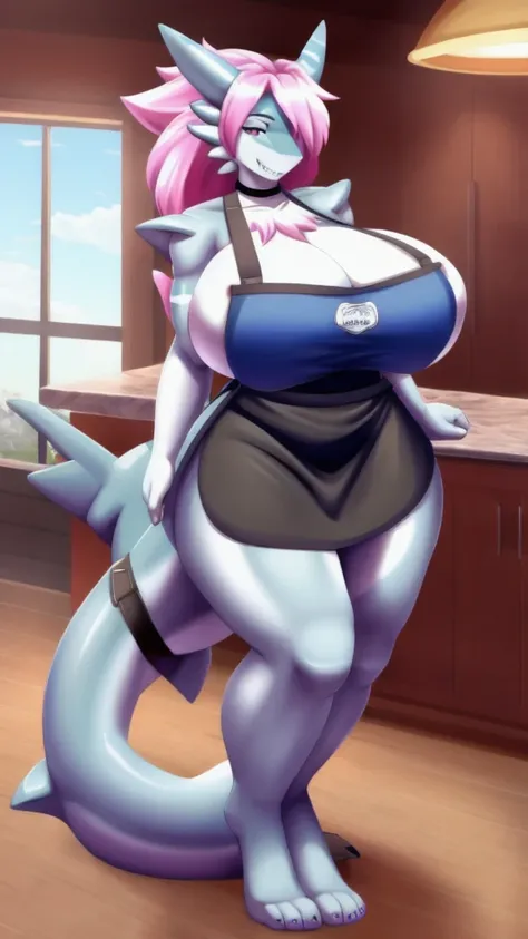 Shark girl, very sexy, big breasts, Apron