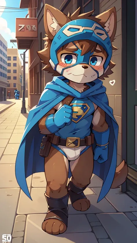 score_9,score_8_up,score_7_up, source_cartoon, source_furry, dog boy, blue eyes, dog tail, brown hair, shota, furry, blush, looking at viewer, :3, 1boy, dog ears, short spiky hair, furry male, two tone body fur, brown body fur, clear brown body fur, ((supe...