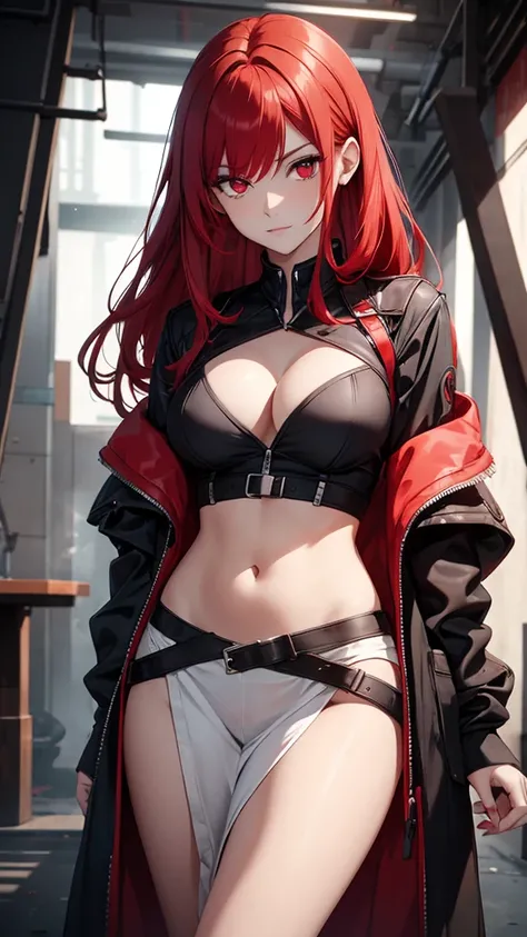 Woman with red hair and red eyes
