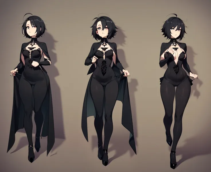 1 girl, small, female, full body, (((short black hair))), ((small chest)), ((wide hips, thick thighlat )), Mature looking, ((full body))), by front, (((Gothic style, dark series, character standing painting))), sexy, ((big butt)), running pose